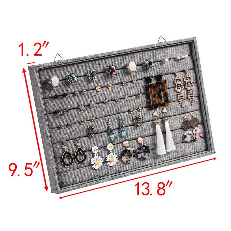 Coward Wall Mount Earring Holder Organizer,Ring Jewelry Tray for Drawer Stud Earring Storage Box (gray linen) - Image 5